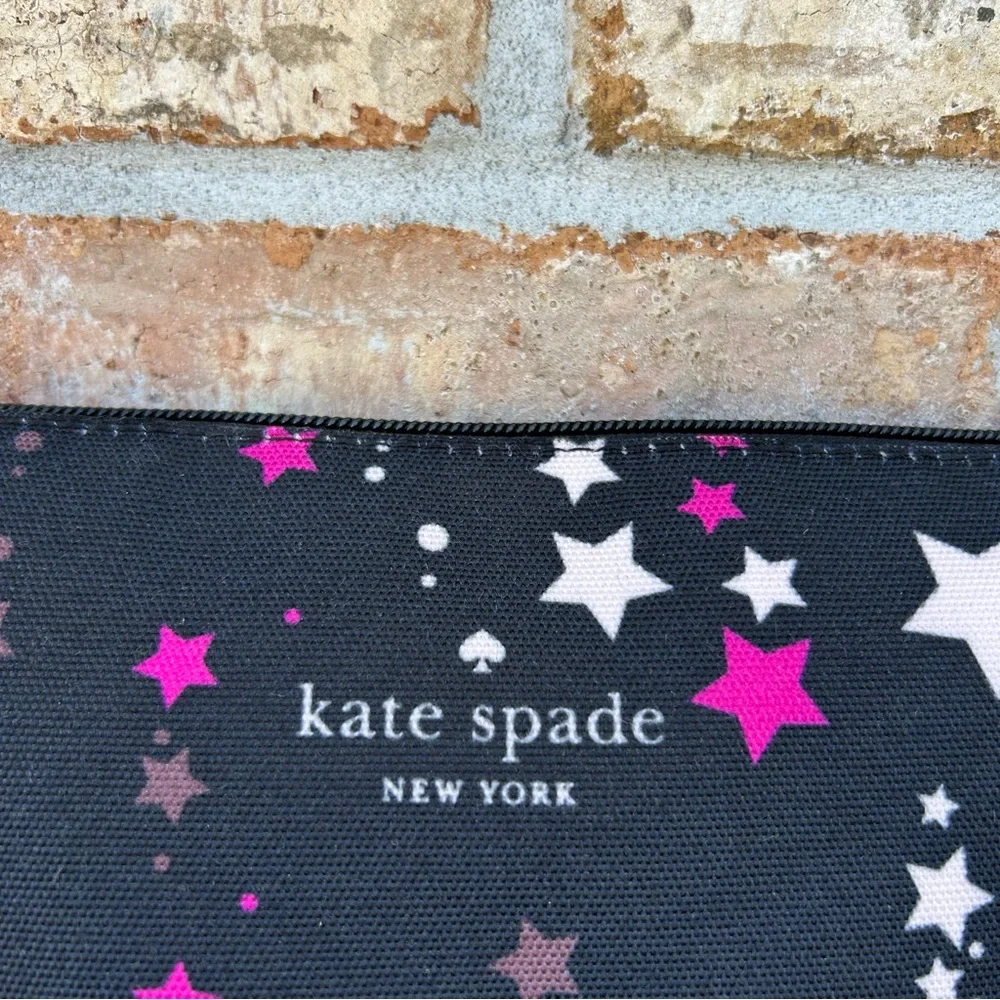Kate Spade New York Black Pink Stars Falling Pouch Cosmetic Travel organizer OS